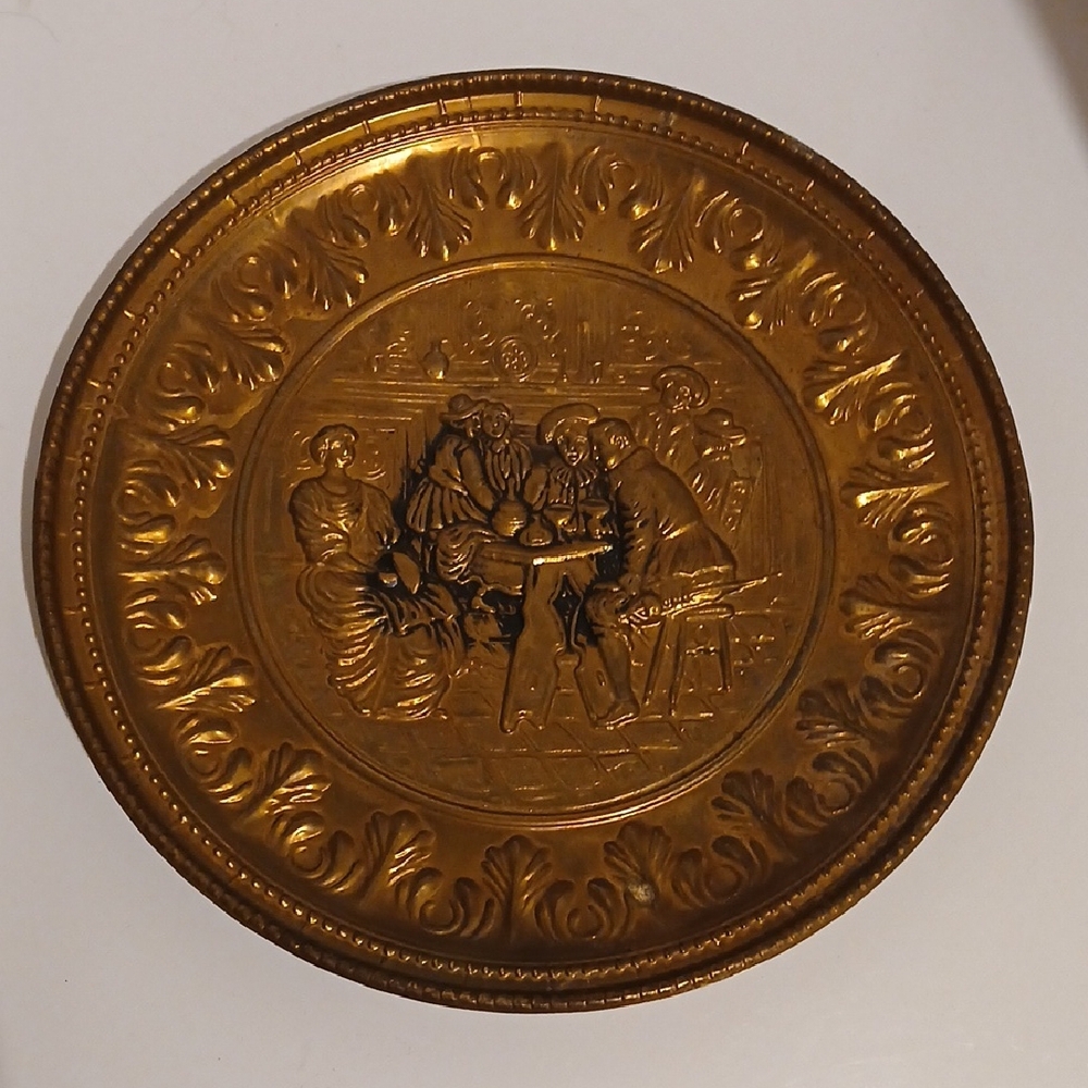 Vintage Repousse Ornate Gold Brass  Decorative Wall Plate